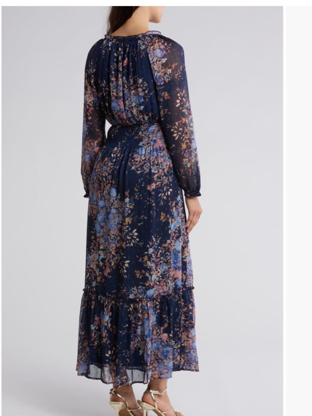 Nordstrom Navy Floral Maxi Dress with Long Sleeves